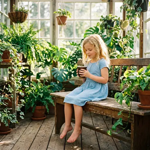 Young Caucasian Girl Enjoying Yerba Mate in Sunlit Greenery