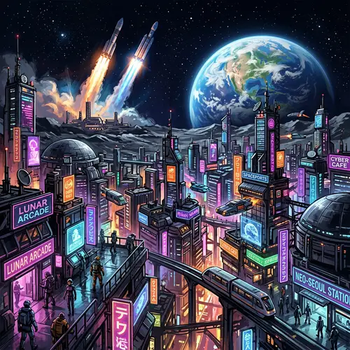 Futuristic Moon Cityscape Painting | Space Exploration Art