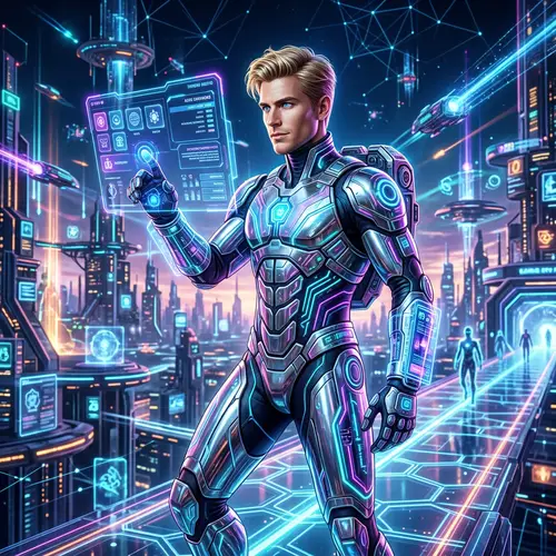 Caucasian Man Avatar in Metaverse | Futuristic Chrome Suit