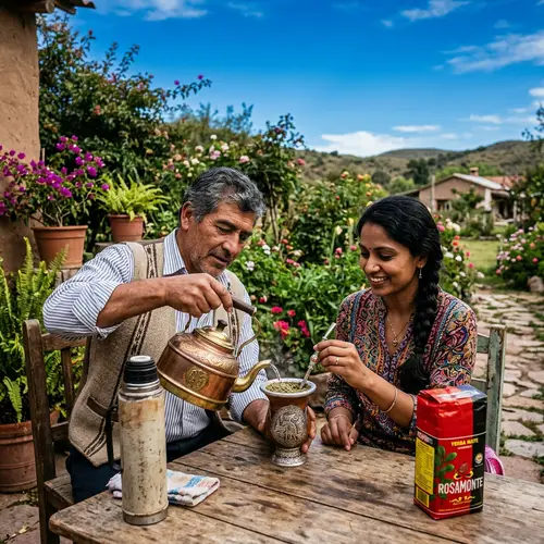 Traditional Latin American Yerba Mate Drinking Scene