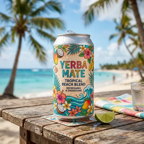 Tropical Beach Inspired Refreshing Silver Yerba Mate Can