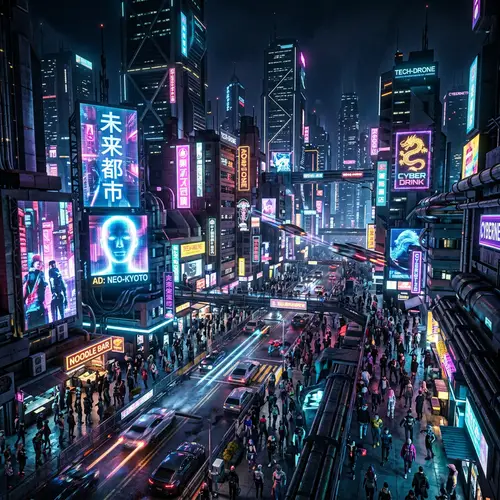 Futuristic Cyberpunk Cityscape with Vibrant Neon Lights