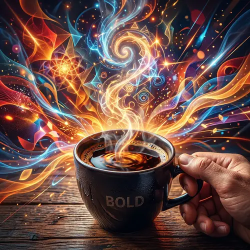 Vivid Caffeine Energy: Bold Cup of Coffee with Energetic Steam