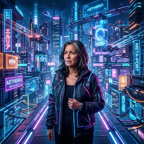 Futuristic Cyberpunk Portrait of a Woman in Metaverse