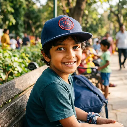 Young South Asian Boy in Navy Blue Snapback Cap