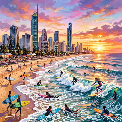 Surfers Paradise Skyline and Sunset Surfing | Gold Coast, Australia