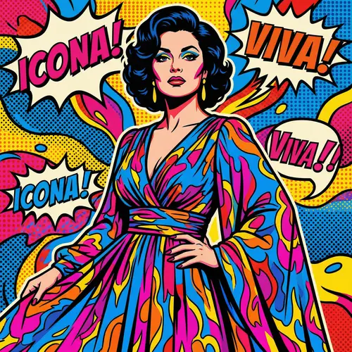 Vibrant Pop Art Portrait of Iconic Woman in Glamorous Gown