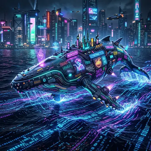 Cyberpunk Whale: Nature and Technology Fusion