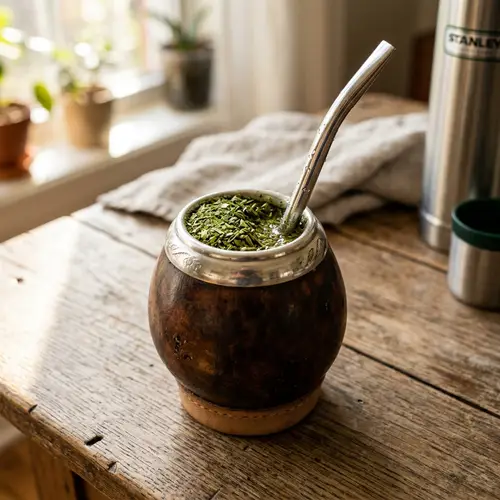 Authentic Yerba Mate Gourd and Bombilla | Herbal Tea Image