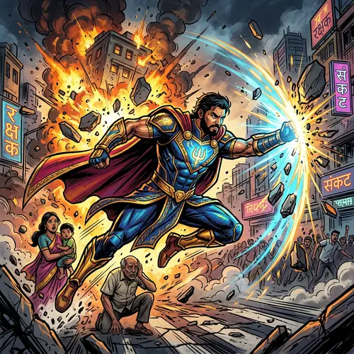 Dynamic South Asian Superhero in Action | Comic Book Style