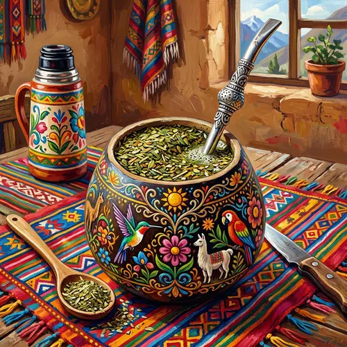 Latin American Folk Art Yerba Mate Gourd Painting