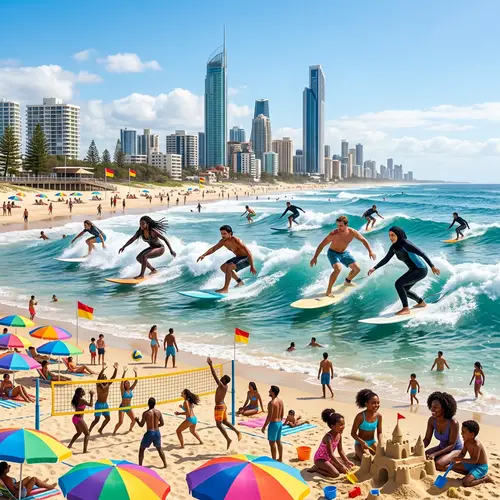 Surfers Paradise: Dazzling Scene of Surfers Riding Waves