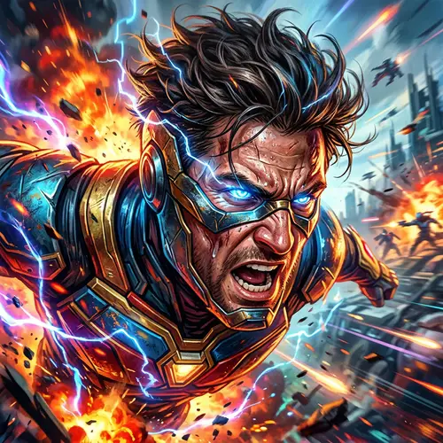 Powerful Superhero in Dynamic Action Pose | Vibrant Colors