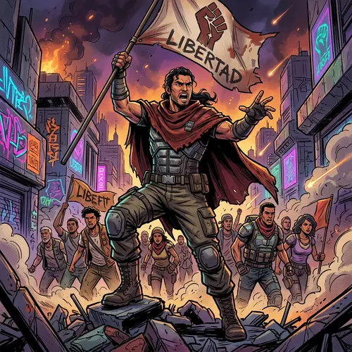 Hispanic Hero Leading Revolution in Vibrant Illustration