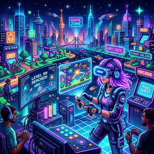 Futuristic Video Gaming Landscape: Retro Vibes Meet Advanced Tech