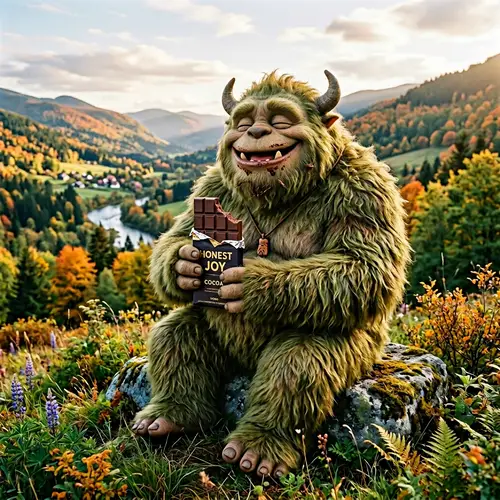 Joyful Ton Monster Enjoys Rich Chocolate Bar | Amusing Scene