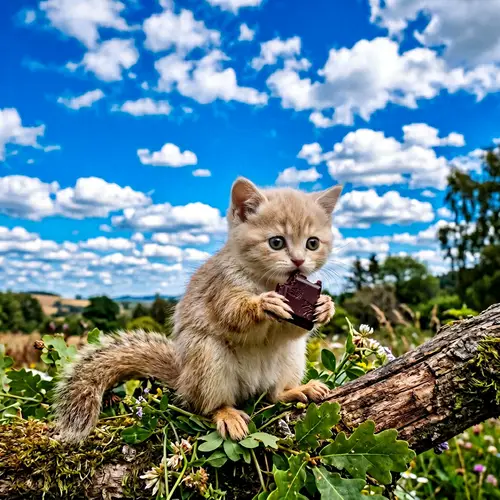 Adorable Creature Enjoying Dark Chocolate under Blue Sky