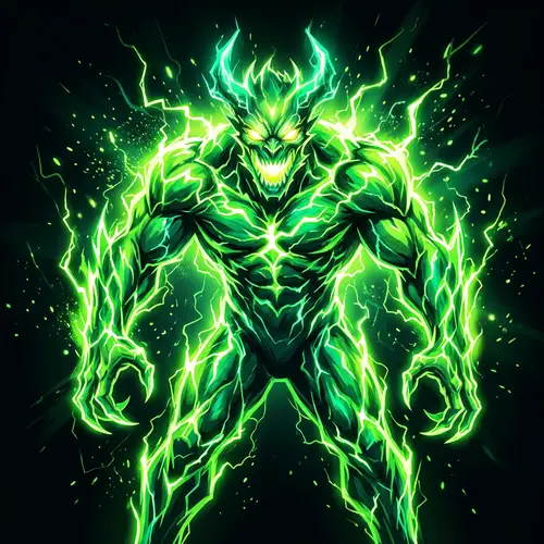 Vibrant Lime Green Energy Monster Illustration