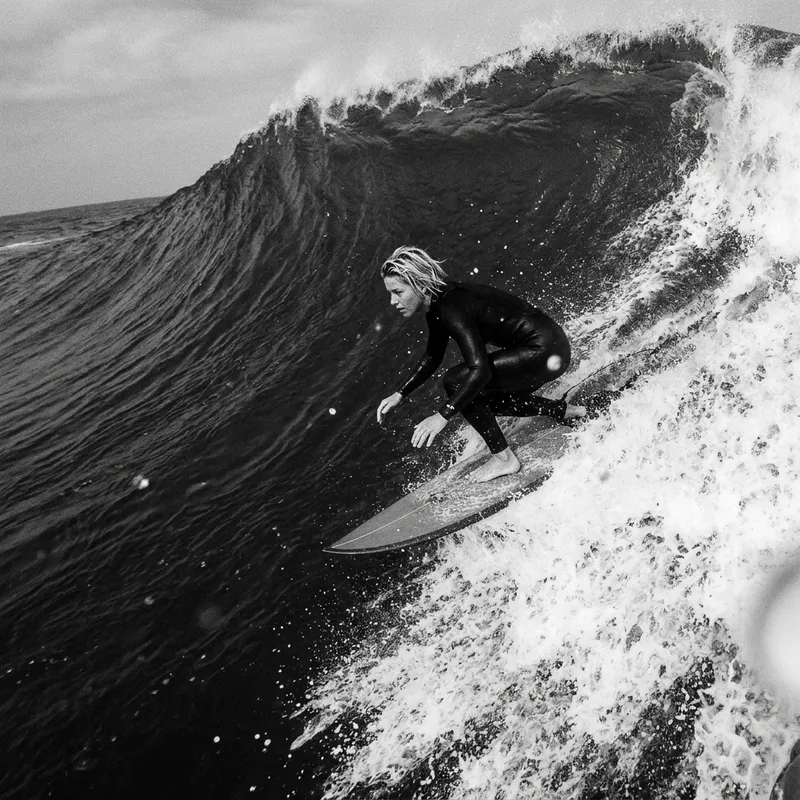 Adrenaline-Fueled Black and White Surfer Action | Epic Wave Ride Adrenaline-Fueled Black and White Surfer Action | Epic Wave Ride