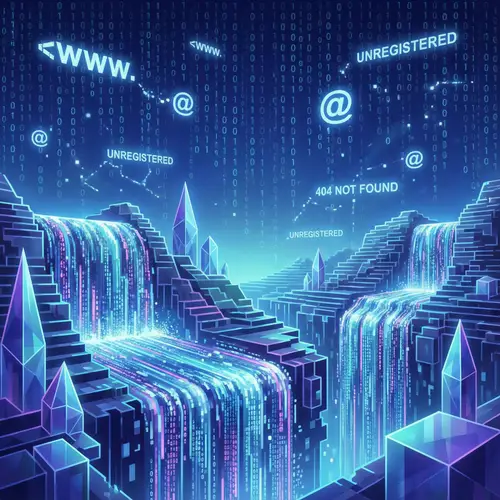 Futuristic Digital Landscape with Cascading Data Streams