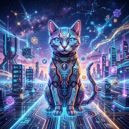 Futuristic Web3-inspired Cat in Vibrant Metaverse