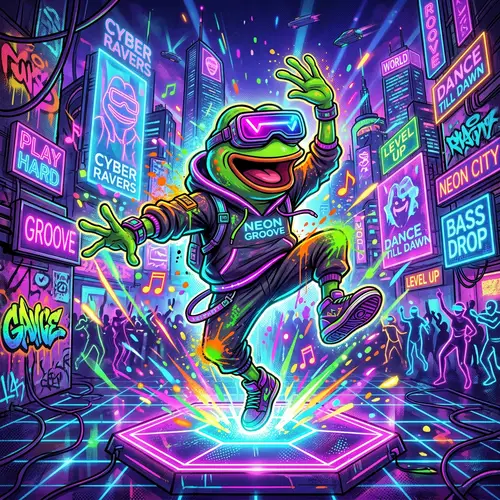 Neon Green Frog Meme in Cyberpunk VR World | Pop Art Style
