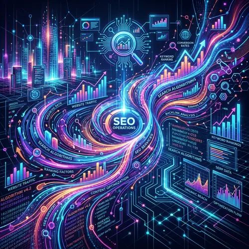 Futuristic Cyberpunk Data Patterns - SEO Services Illustration
