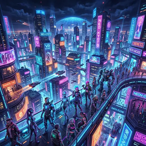 Futuristic Cyberpunk Metaverse Cityscape Artwork