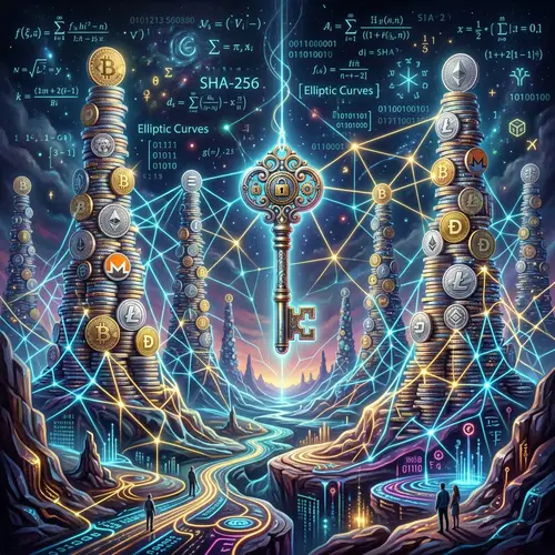 Cryptocurrency Surrealist Landscape | Blockchain Technology Artwork