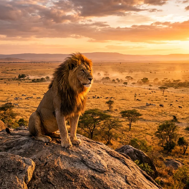 Majestic Lion in African Savanna: Wildlife Majesty Majestic Lion in African Savanna: Wildlife Majesty