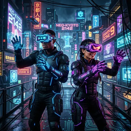 Futuristic Gamers in Cyberpunk World: Neon Adventure