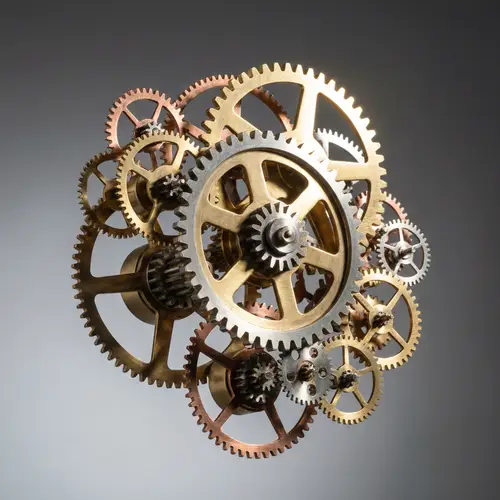 Dynamic Gear Mechanism Symbol in Harmonic Movement