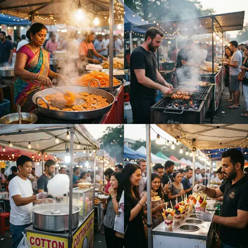 Multicultural Street Food Delights at Dusk