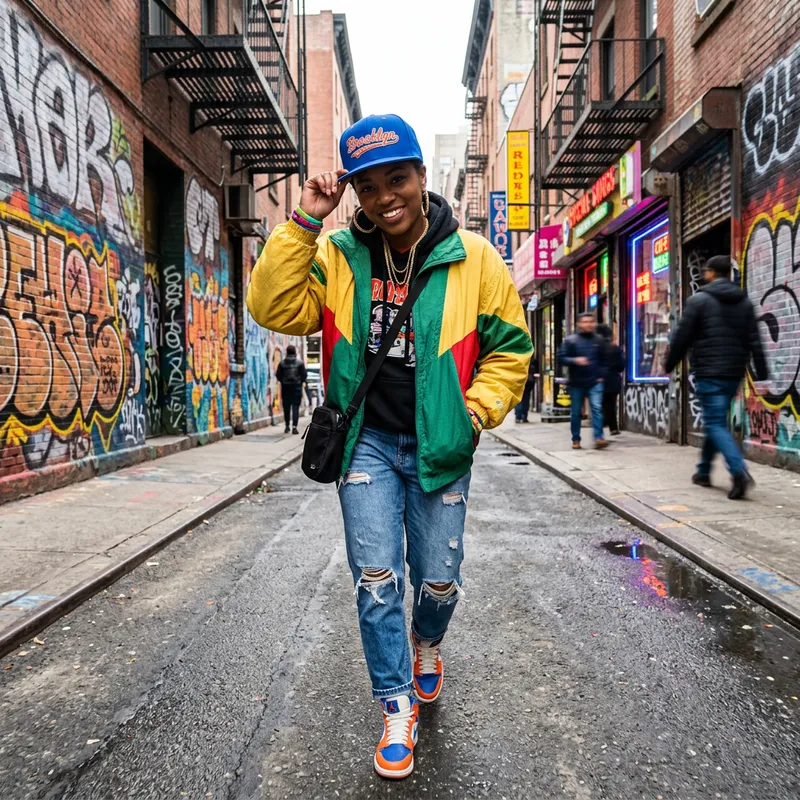 Urban Street Style: Confident Woman in Vibrant Colors