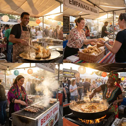 Global Street Food Vendors at Dusk: A Multicultural Culinary Experience