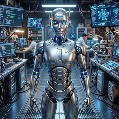 Sleek AI Robot with Humanoid Shape | Futuristic Technology Lab