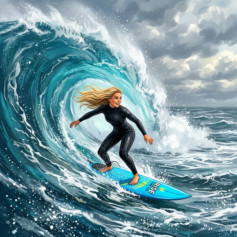 Blond Surfer Riding the Ocean Wave
