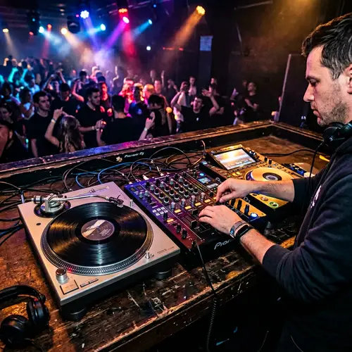 Professional DJ Setup with Turntables and Pioneer Equipment