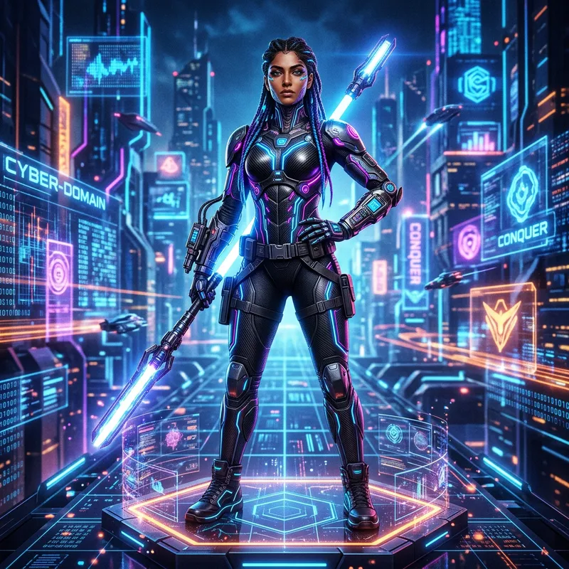 Futuristic Cybernetic Female Warrior: Conquer the Digital Realm