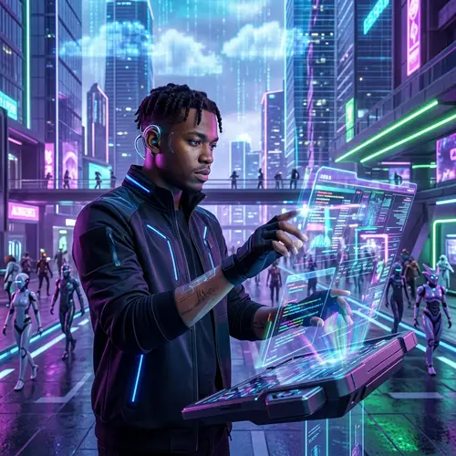 Diverse Black Male in Futuristic Metaverse | Cyberpunk Aesthetics