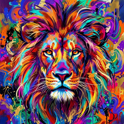 Psychedelic Lion Art: Vibrant Abstract Expressionism Masterpiece