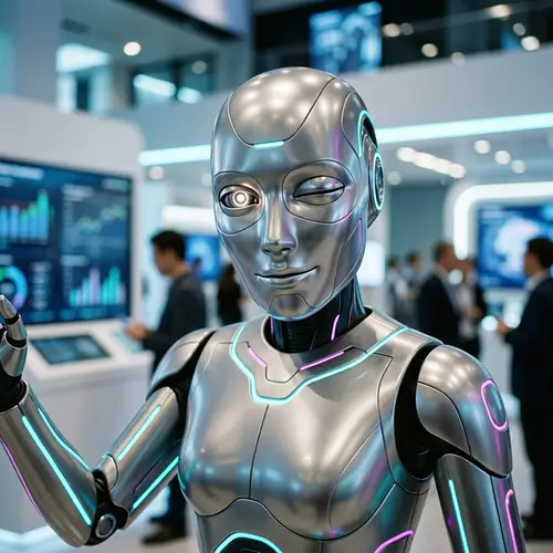 Advanced AI Robot with Futuristic Design and Playful Expression