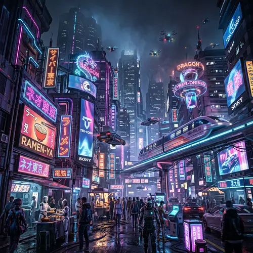 Futuristic Cyberpunk Metropolis - Neon Cityscape with Advanced Technology