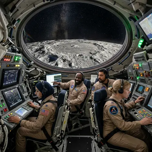 Diverse Group of Astronauts on Space Mission | Moon Exploration