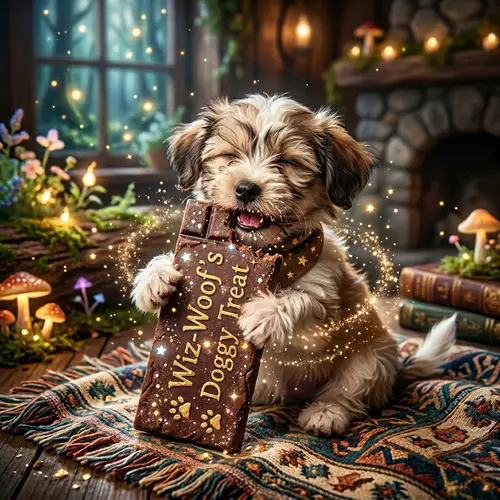 Enchanted Puppy Enjoying Magical Dog Treat Bar | Website Name