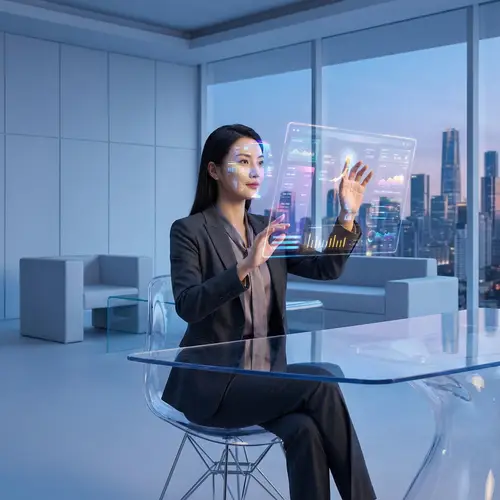 Elegant Asian Woman Using Futuristic Computer