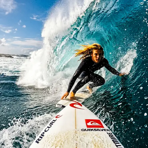 Adrenaline-Fueled Surfer Riding Massive Ocean Wave