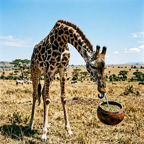 Graceful Giraffe Enjoying Yerba Mate in Savannah