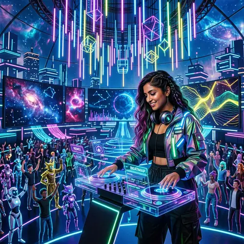 South-Asian Female DJ in the Metaverse - Virtual Reality Performance