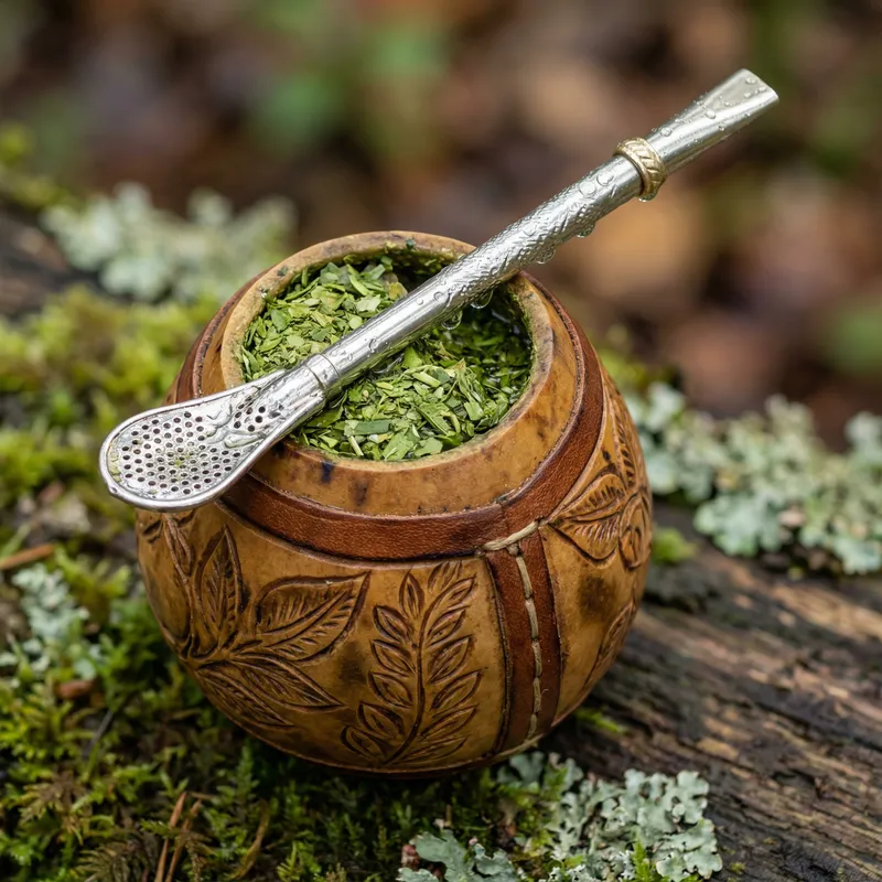 Rich Green Yerba Mate Cup and Bombilla Macro Photography Rich Green Yerba Mate Cup and Bombilla Macro Photography